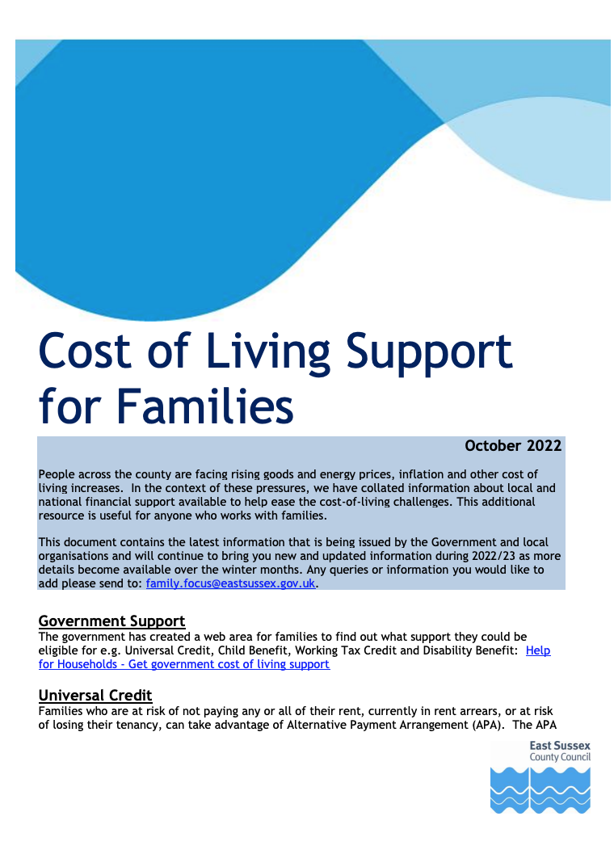 Image of Cost of Living Support Newsletter ESCC