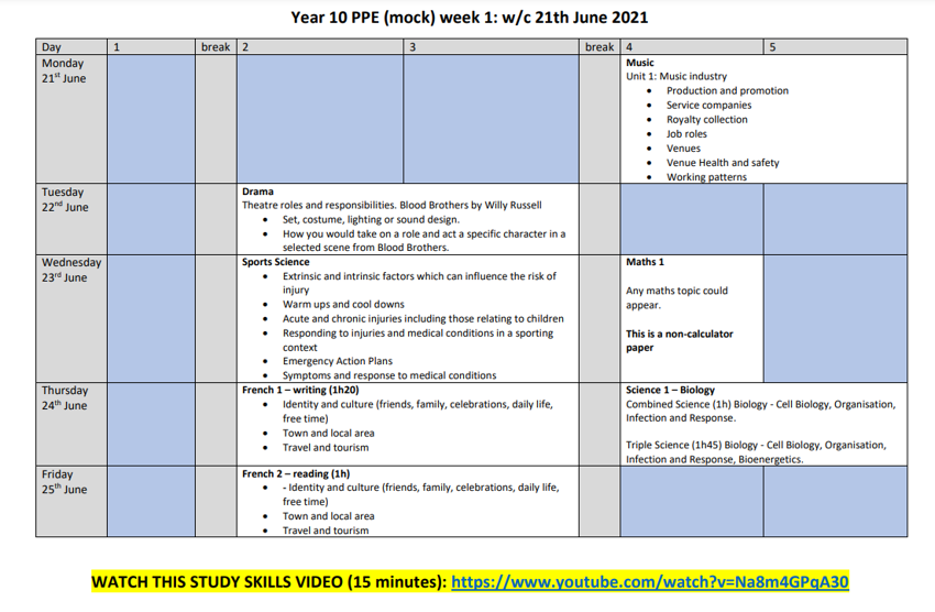Image of Year 10 Mock Exam & Revision Timetable 