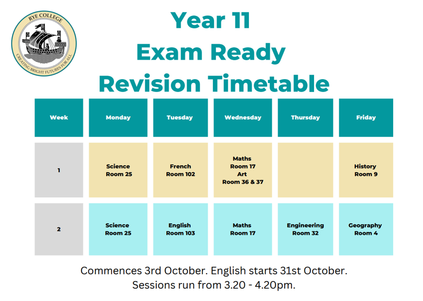 Image of Year 11 Exam Ready Revision Timetable 